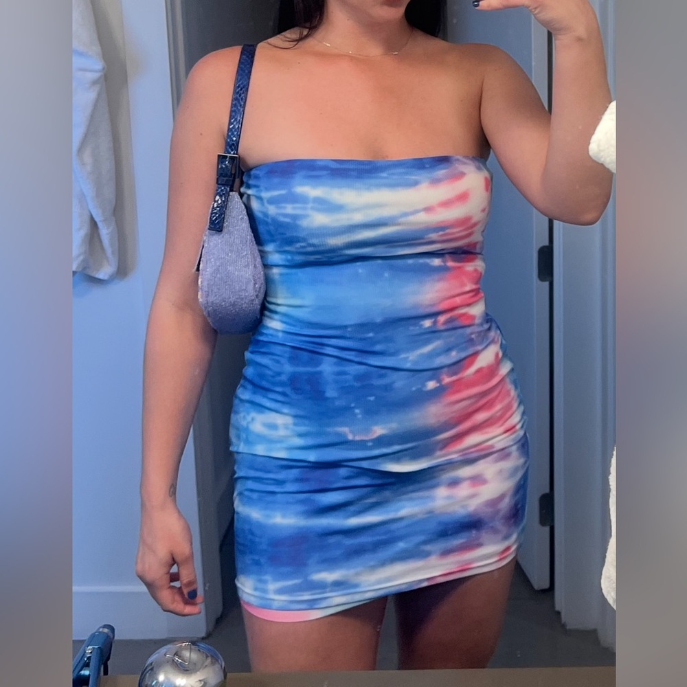 Superdown Tie-Dye Blue and Pink Skirt